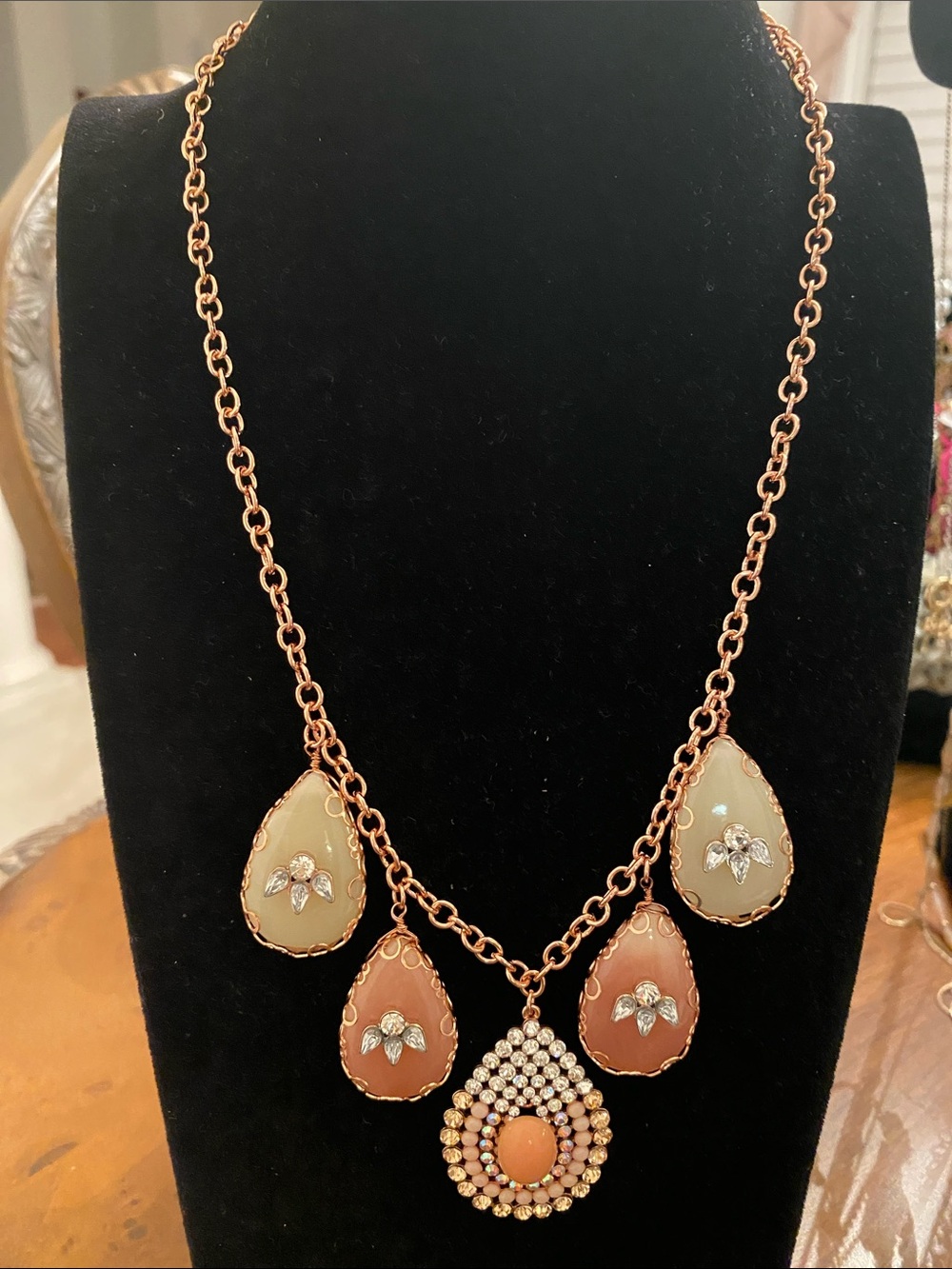 Rose Gold Coral and Cream Teardrop Pendant Necklace